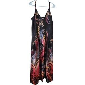 Pura Vida Patterned Maxi Dress Adjustable Straps Art to Wear Size 16 D17